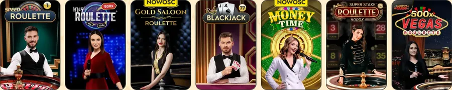 Stoły kasyna na żywo: Speed Roulette, Mega Roulette, Gold Saloon, Ruby Blackjack, Money Time